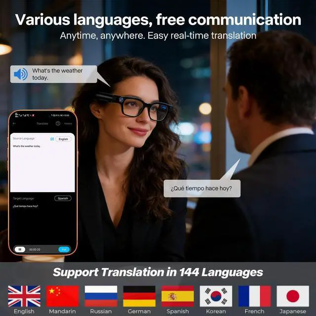 Alt view image 3 of 7 - Ai Smart Glasses with Camera, 4K 8MP HD Photo and Video Recording with Real-Time Translation/Object Recognition/AI Voice Q&A/Recording, Calls and Music, UV & Blue Light Protection, Photochromic lens