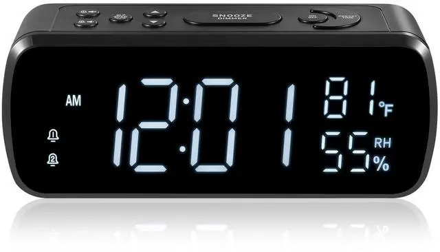 Main image of Digital Alarm Clock with FM Radio for Bedroom | 2 Alarms with Large LED Display,Snooze,USB Charger,Preset, Dimmer,Sleep Timer,Temperature,Relative Humidit,Adjustable Volume