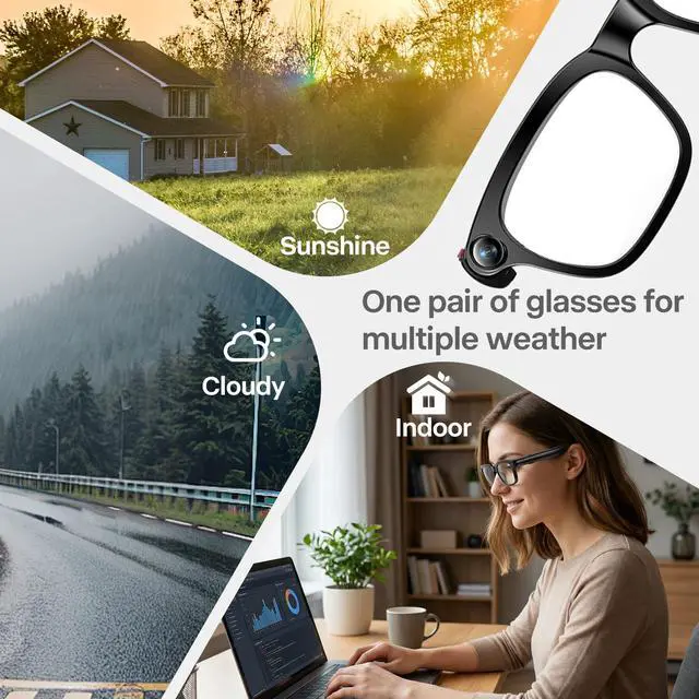 Alt view image 6 of 7 - Ai Smart Glasses with Camera, 4K 8MP HD Photo and Video Recording with Real-Time Translation/Object Recognition/AI Voice Q&A/Recording, Calls and Music, UV & Blue Light Protection, Photochromic lens