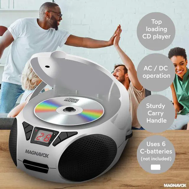 Alt view image 4 of 7 - Portable Top Loading CD Boombox with AM/FM Stereo Radio in Black | CD-R/CD-RW Compatible | LED Display | AUX Port Supported | Programmable CD Player | (White)