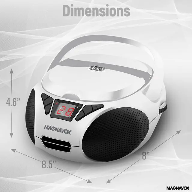 Alt view image 5 of 7 - Portable Top Loading CD Boombox with AM/FM Stereo Radio in Black | CD-R/CD-RW Compatible | LED Display | AUX Port Supported | Programmable CD Player | (White)