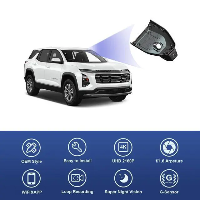 Alt view image 3 of 6 - 4K Dash Cam Suitable for Chevy Equinox 2025 2026 (Gas Powerd, HD2-1231) LT Activ RS, OEM Factory Look, UHD 2160P Video, Built-in WiFi & APP, Loop Recording, G-Sensor, Plug & Play, 64GB Card