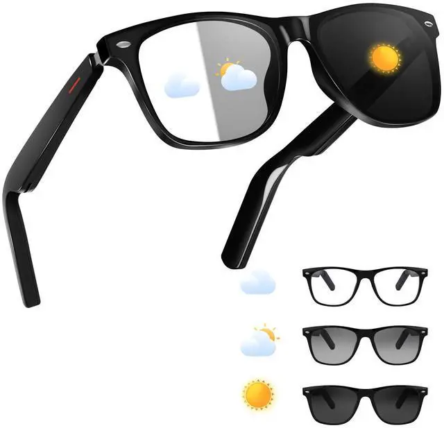 Main image of Smart Glasses for Men Women, Bluetooth Audio Sunglasses with Color-Change Lenses Automatic Power On Off UV Protection Anti-Blue Lens Speakers Touch Control for Indoor Outdoor Walking Working