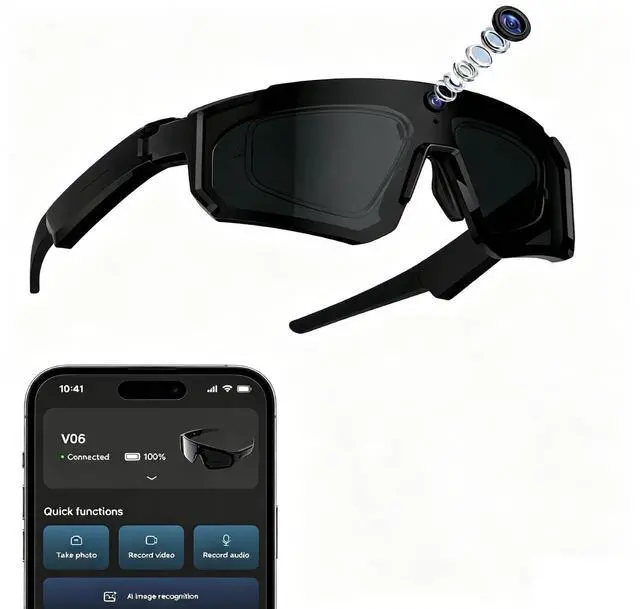 Main image of 2026 Upgraded AI Smart Glasses with 4K Camera, 1200P Video, 6-Axis EIS Anti-Shake, ChatGPT Assistant, AI Recognition & Translation, IP54 Waterproof for Cycling, Hiking, Running, Vlogging