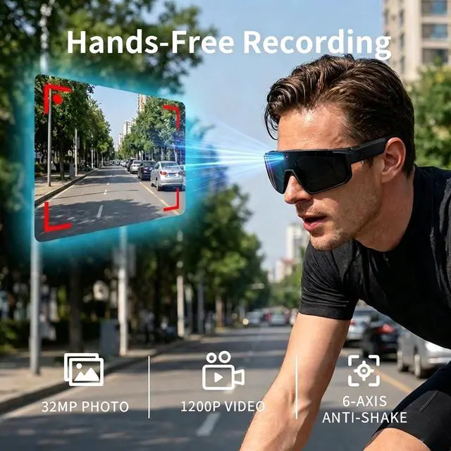 Alt view image 2 of 7 - 2026 Upgraded AI Smart Glasses with 4K Camera, 1200P Video, 6-Axis EIS Anti-Shake, ChatGPT Assistant, AI Recognition & Translation, IP54 Waterproof for Cycling, Hiking, Running, Vlogging