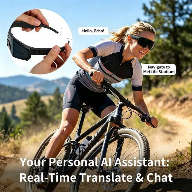 Alt view image 3 of 7 - 2026 Upgraded AI Smart Glasses with 4K Camera, 1200P Video, 6-Axis EIS Anti-Shake, ChatGPT Assistant, AI Recognition & Translation, IP54 Waterproof for Cycling, Hiking, Running, Vlogging