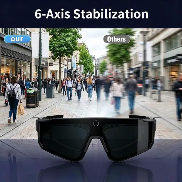 Alt view image 5 of 7 - 2026 Upgraded AI Smart Glasses with 4K Camera, 1200P Video, 6-Axis EIS Anti-Shake, ChatGPT Assistant, AI Recognition & Translation, IP54 Waterproof for Cycling, Hiking, Running, Vlogging