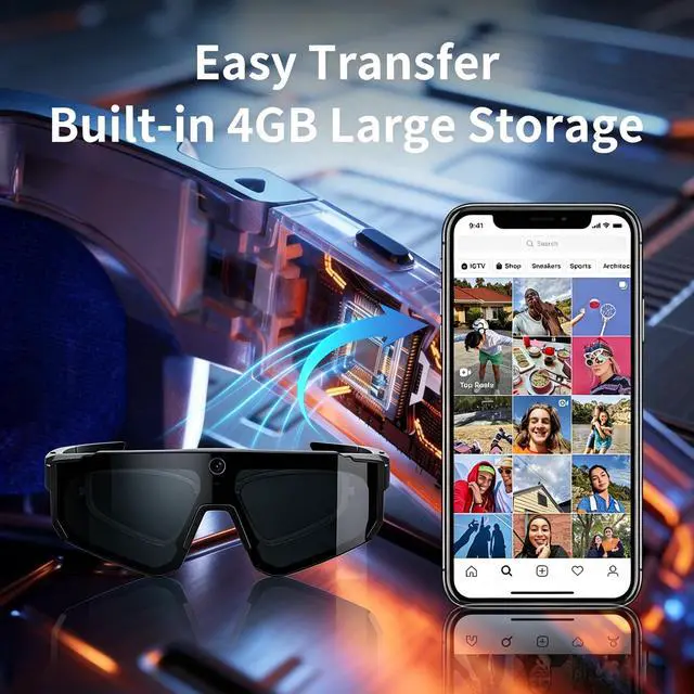 Alt view image 7 of 7 - 2026 Upgraded AI Smart Glasses with 4K Camera, 1200P Video, 6-Axis EIS Anti-Shake, ChatGPT Assistant, AI Recognition & Translation, IP54 Waterproof for Cycling, Hiking, Running, Vlogging