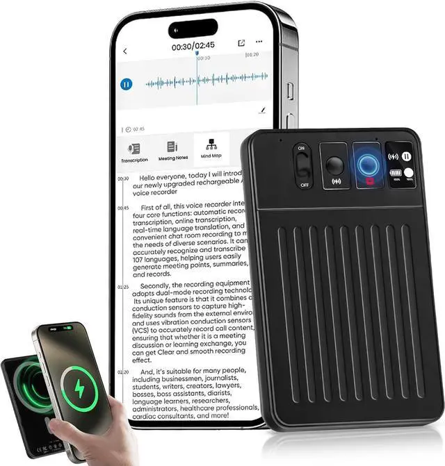 Main image of Bantropolis AI Voice Recorder 64GB, Intelligent Transcription and summarization, Supports 107 Languages, with 3000mAh Magnetic Charging, Suitable for Meetings, lectures, Calls and interviews