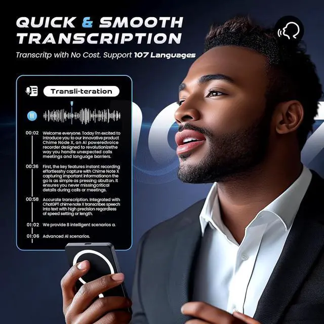 Alt view image 2 of 7 - Bantropolis AI Voice Recorder 64GB, Intelligent Transcription and summarization, Supports 107 Languages, with 3000mAh Magnetic Charging, Suitable for Meetings, lectures, Calls and interviews