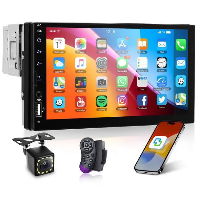 Main image of Single Din Car Radio with Bluetooth iOS/Android Mirror Link, 7 Inch Touch Screen Car Stereo 1 Din with Backup Camera Bluetooth Hands-Free FM Radio USB EQ AUX TF Steering Wheel Control