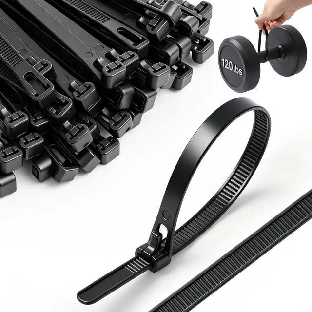Main image of 500 Pcs 18 Inch Reusable Zip Ties,120 Lbs Tensile Strength Releasable Black Tie Wraps, Wire Ties Removable, Cable Tie Straps, for Cord Management, Garden, Home & Office