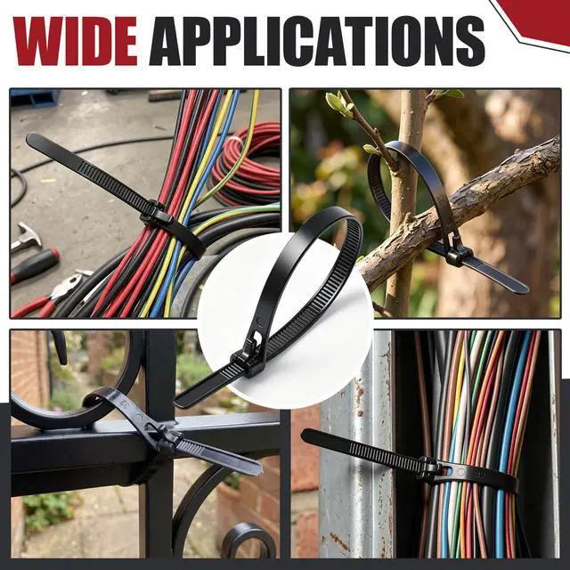 Alt view image 6 of 6 - 500 Pcs 18 Inch Reusable Zip Ties,120 Lbs Tensile Strength Releasable Black Tie Wraps, Wire Ties Removable, Cable Tie Straps, for Cord Management, Garden, Home & Office