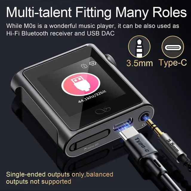 Alt view image 6 of 7 - M0s Hi-Fi Music Player MP3 Players with Bluetooth Lossless Sound Portable Digital Audio Player DAP 1.54 HD Touch Lasts 10 Hrs Bluetooth5.0 3.5mm/Type-C Jack, Black