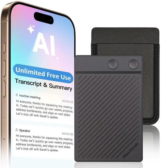 Main image of AI Voice Recorder,NoteCard Voice Recorder,No Subscription,App Control | Real Time Transcribe & Summarize, Multi-Language, Deep AI Analysis for Meetings/Class/Lectures (Deep Gray)