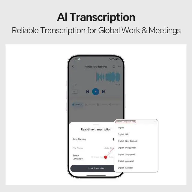 Alt view image 5 of 7 - AI Voice Recorder,NoteCard Voice Recorder,No Subscription,App Control | Real Time Transcribe & Summarize, Multi-Language, Deep AI Analysis for Meetings/Class/Lectures (Deep Gray)