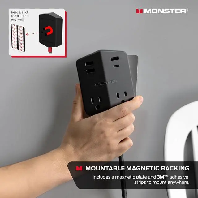 Alt view image 3 of 7 - Power Shield: Magnetic Wall Outlet Extender, Multiple Plug Outlet with 2 AC Outlets, 3 USB-A Ports, & 1 USB-C Port (20W)