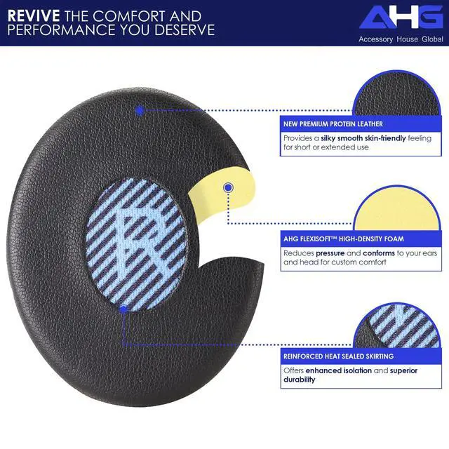 Alt view image 3 of 7 - AHG Premium Replacement SoundLink OE Pads Cushions Compatible with Bose SoundLink on Ear Wireless Headphones, On-Ear Wireless, On-Ear 2 & SoundTrue OE - Soft, Great Comfort + Durability (Black)