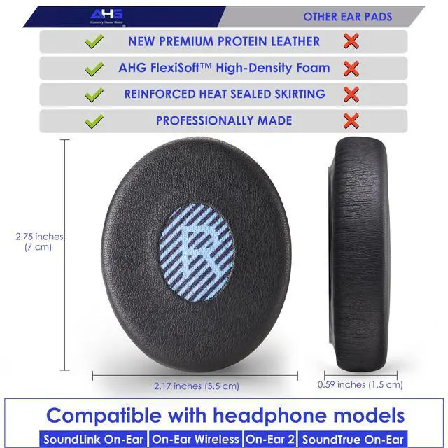 Alt view image 6 of 7 - AHG Premium Replacement SoundLink OE Pads Cushions Compatible with Bose SoundLink on Ear Wireless Headphones, On-Ear Wireless, On-Ear 2 & SoundTrue OE - Soft, Great Comfort + Durability (Black)