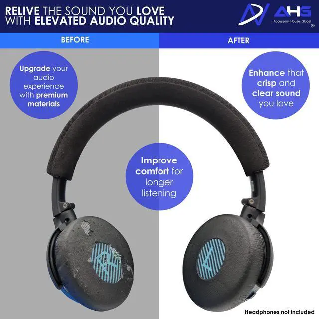 Alt view image 4 of 7 - AHG Premium Replacement SoundLink OE Pads Cushions Compatible with Bose SoundLink on Ear Wireless Headphones, On-Ear Wireless, On-Ear 2 & SoundTrue OE - Soft, Great Comfort + Durability (Black)