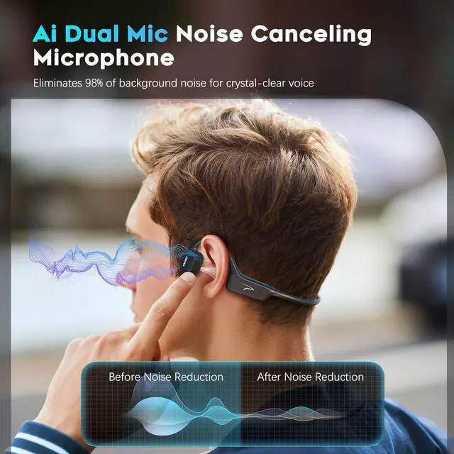 Alt view image 2 of 7 - Bone Conduction Headphones with Microphone, Open Ear Wireless Headphones Bluetooth 5.3,10Hr Playtime, Sports Earphones with Mic, Running Cycling Hiking