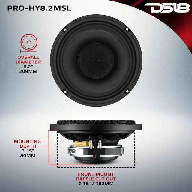 Alt view image 6 of 7 - PRO-HY8.2MSL 8" Hybrid Slim Loudspeaker with a 1" Compression Driver Horn, 8" Shallow Hybrid Coaxial Mid-Range w/Driver