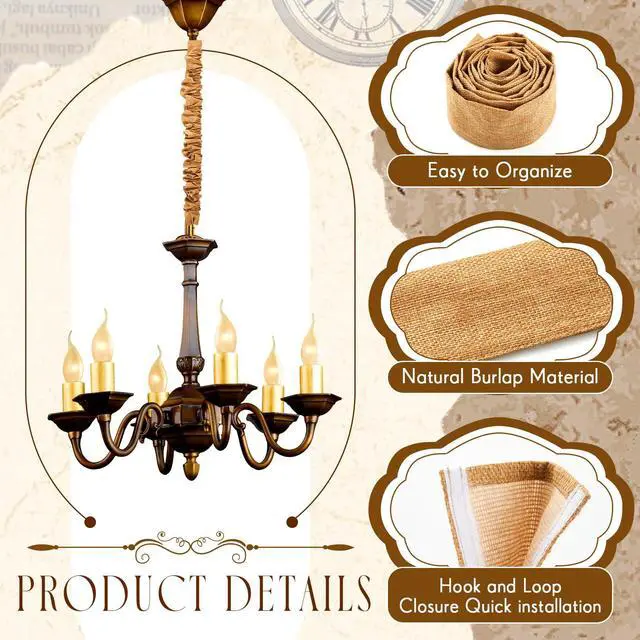 Alt view image 4 of 6 - 2 Pack 6ft Fabric Cord Cover for Chandelier Chain Sleeve, Imitation Jute with Hook and Loop Closure, Cable Management for Electrical Wires, Lamp and Swing Chain Cover for Home Decor