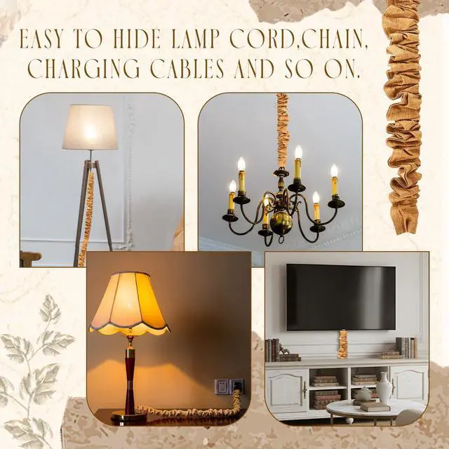 Alt view image 5 of 6 - 2 Pack 6ft Fabric Cord Cover for Chandelier Chain Sleeve, Imitation Jute with Hook and Loop Closure, Cable Management for Electrical Wires, Lamp and Swing Chain Cover for Home Decor