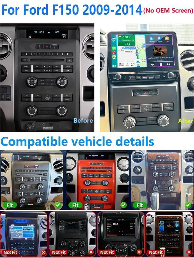 Alt view image 3 of 7 - Car Radio Stereo for Ford F150 2009 2010 2011 2012 2013 2014 with Wireless Carplay Android Auto 10inch Touchscreen Navigation Bluetooth/GPS/5G WiFi/Backup Camera/SWC/Volume Knob/FM