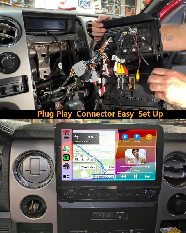Alt view image 4 of 7 - Car Radio Stereo for Ford F150 2009 2010 2011 2012 2013 2014 with Wireless Carplay Android Auto 10inch Touchscreen Navigation Bluetooth/GPS/5G WiFi/Backup Camera/SWC/Volume Knob/FM