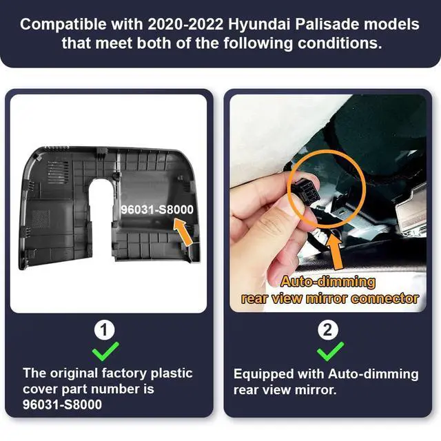 Alt view image 2 of 7 - 4K Dash Cam Suitable for Hyundai Palisade 2020 2021 2022 (Part No#S8000) Limited SE SEL Calligraphy, OEM Look, UHD 2160P Video, Loop Recording, WiFi & APP, G-Sensor, Easy to Set, 64GB Card