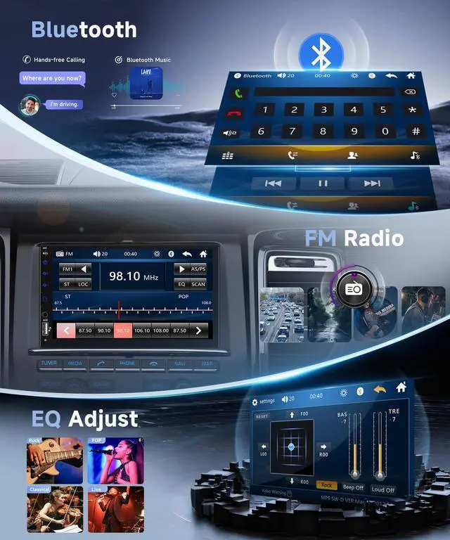 Alt view image 3 of 6 - Single Din Car Radio with Bluetooth iOS/Android Mirror Link, 7 Inch Touch Screen Car Stereo 1 Din with Backup Camera Bluetooth Hands-Free FM Radio USB EQ AUX TF Steering Wheel Control