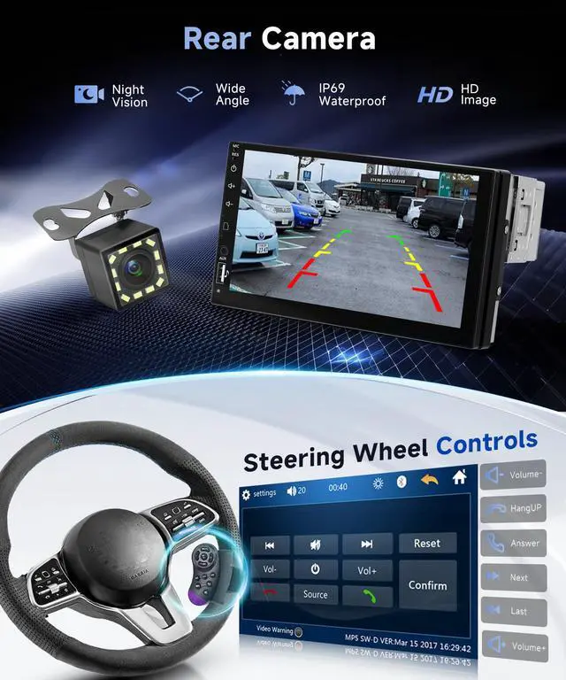 Alt view image 4 of 6 - Single Din Car Radio with Bluetooth iOS/Android Mirror Link, 7 Inch Touch Screen Car Stereo 1 Din with Backup Camera Bluetooth Hands-Free FM Radio USB EQ AUX TF Steering Wheel Control