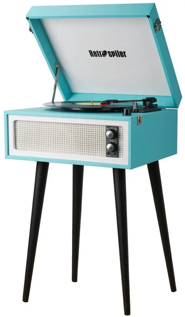 Main image of Standing Record Player with Legs, 3 Speed Vinyl LP Player Bluetooth Vintage Turntable with Built-in Speakers USB Input& Recorder, RCA Out, AUX in, Turquoise