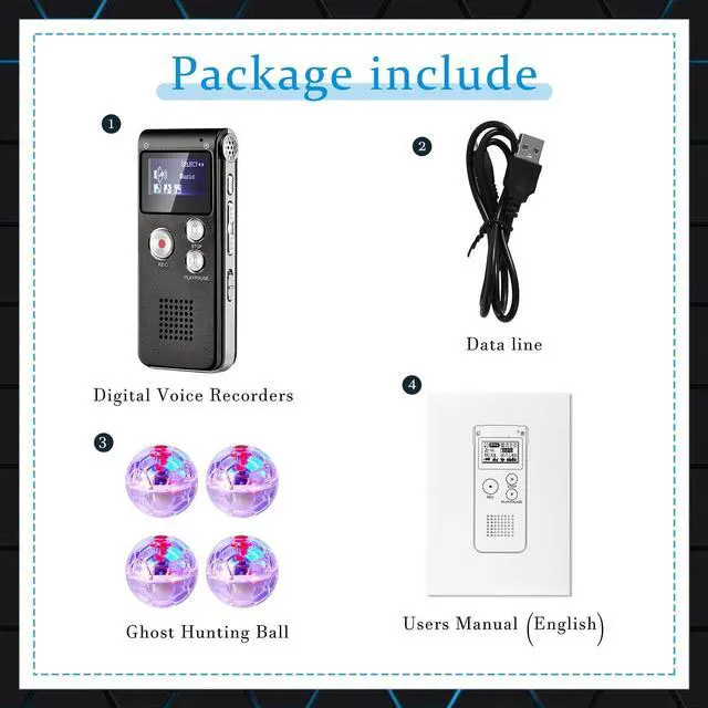 Alt view image 2 of 6 - 5 Pcs EVP Recorder Ghost Hunting Kit Paranormal Digital Voice Recorders with 4 LED Motion Activated Cat Balls Voice Activated Recorder with Playback for Home Outdoor Paranormal Equipment(Black)