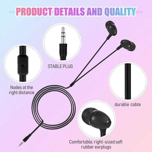 Alt view image 3 of 7 - 250 Pack Earbuds Bulk Kids Earbuds Headphones Classroom Earphones with Wire Ear Headphones for Schools Classrooms Libraries Children Students Gift (Black)