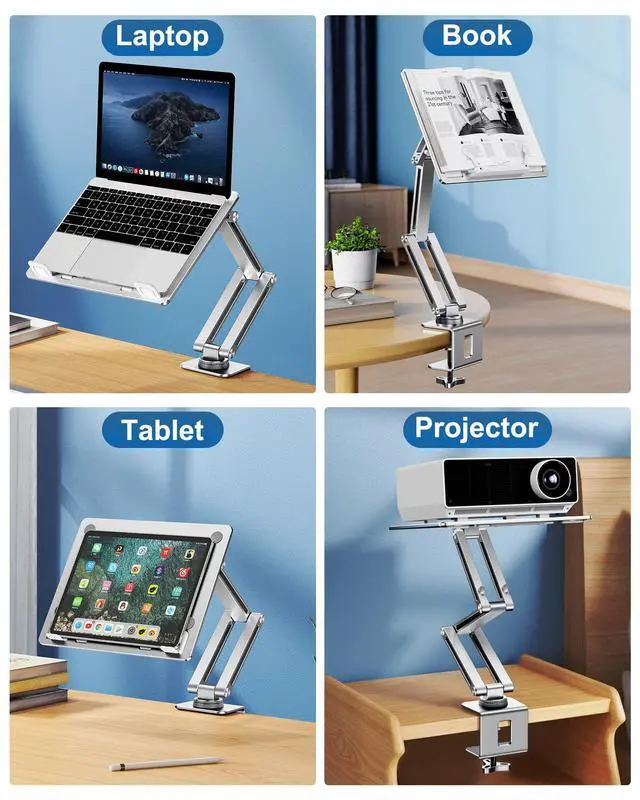 Alt view image 5 of 7 - Laptop Stand Desk Mount, Aluminum Adjustable Laptop Arm with Tray | 360° Rotatable Ergonomic Computer Holder for 11-15 Inch Laptops & Tablets, Relieve Neck Strain for Sitting & Standing Work