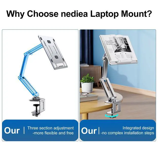 Alt view image 7 of 7 - Laptop Stand Desk Mount, Aluminum Adjustable Laptop Arm with Tray | 360° Rotatable Ergonomic Computer Holder for 11-15 Inch Laptops & Tablets, Relieve Neck Strain for Sitting & Standing Work