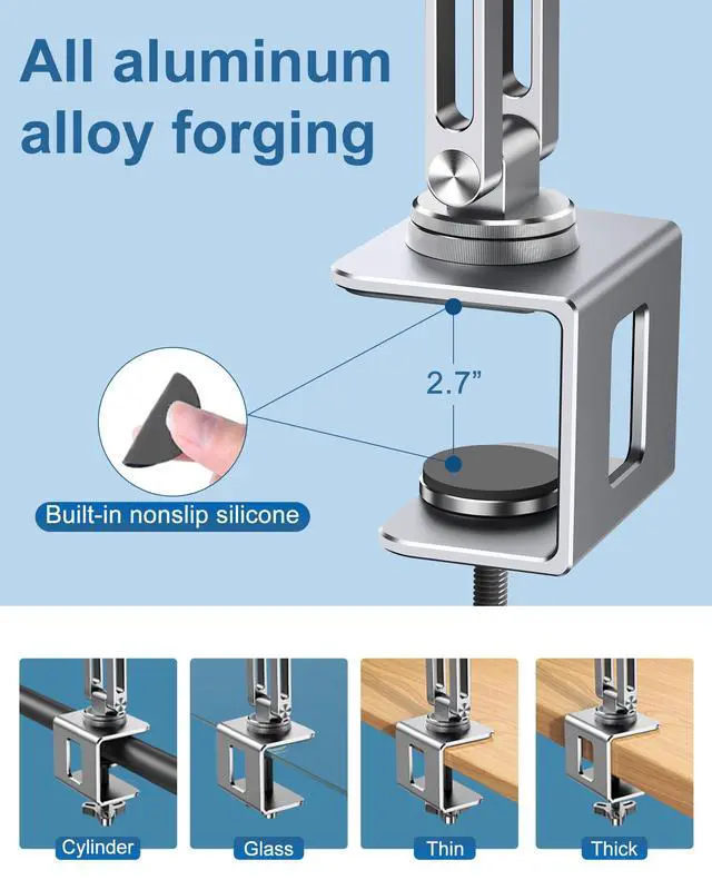 Alt view image 6 of 7 - Laptop Stand Desk Mount, Aluminum Adjustable Laptop Arm with Tray | 360° Rotatable Ergonomic Computer Holder for 11-15 Inch Laptops & Tablets, Relieve Neck Strain for Sitting & Standing Work