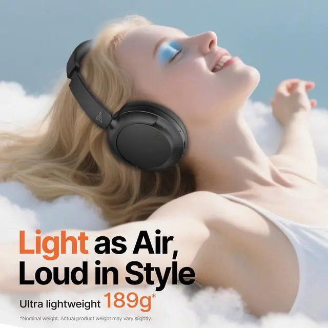 Alt view image 2 of 7 - Hyper GO Wireless Over-Ear Noise Cancelling Headphones with Mic, Long Playtime, Bluetooth Headphones, Hi-res Audio,3D Sound Profile, Ultra-Lightweight for Travel, Work, Study (Black)