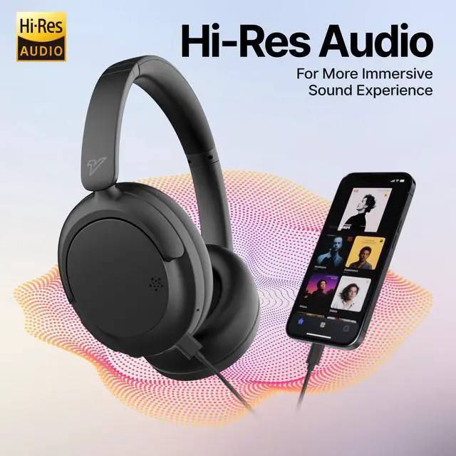 Alt view image 3 of 7 - Hyper GO Wireless Over-Ear Noise Cancelling Headphones with Mic, Long Playtime, Bluetooth Headphones, Hi-res Audio,3D Sound Profile, Ultra-Lightweight for Travel, Work, Study (Black)