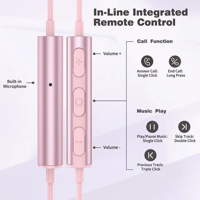 Alt view image 6 of 7 - 3.5mm Headphone Wired Earbud with Mic for School Computer PC, Pink | Wired Earphones HiFi Stereo Clear Call Magnetic Ear Buds Wire for Samsung A25/A15/A14/S10/A12/Switch/MP3/Kindle