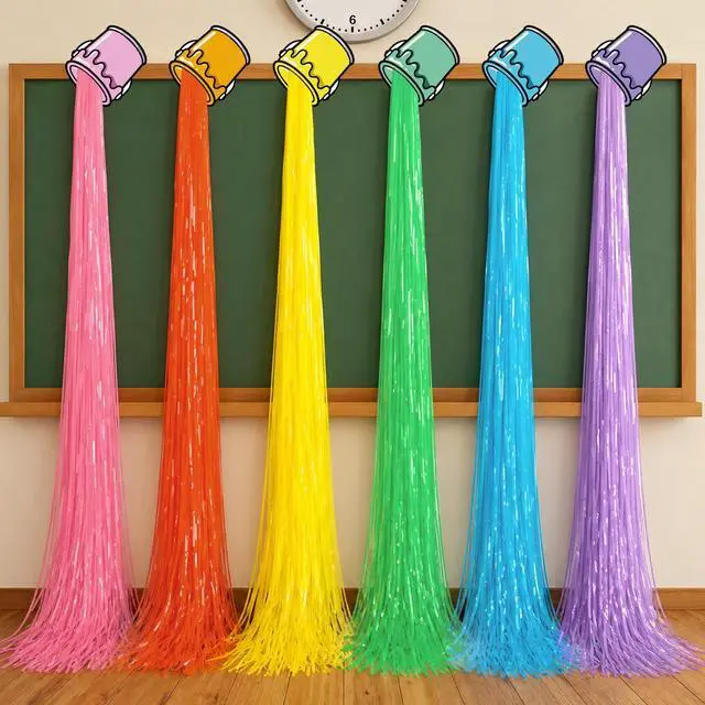 Main image of 6 Set Art Paint Party Decoration Foil Fringe Curtains Colored Tassels Back to School Art Party Theme Streamers Splatter Backdrop Decoration for Birthday Classroom Photo Booth Props Decor