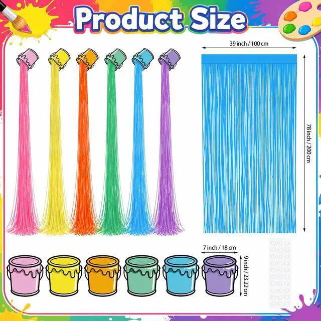 Alt view image 2 of 7 - 6 Set Art Paint Party Decoration Foil Fringe Curtains Colored Tassels Back to School Art Party Theme Streamers Splatter Backdrop Decoration for Birthday Classroom Photo Booth Props Decor