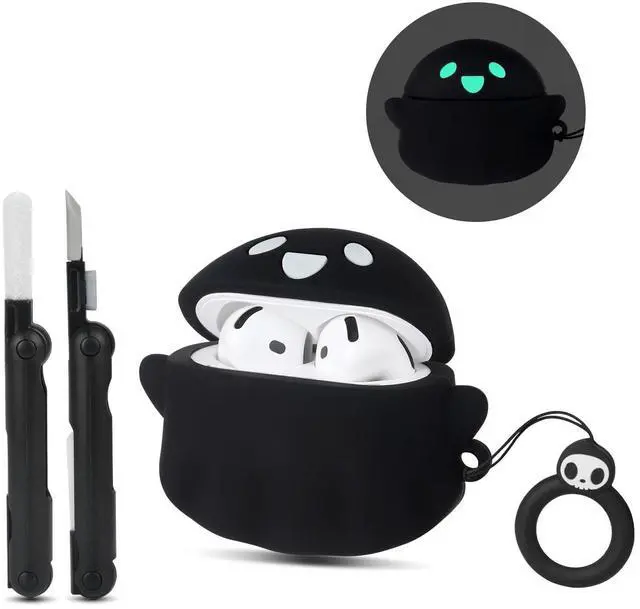 Main image of for AirPods 4 Case Cover Cute with Cleaner kit, Soft Silicone, Black | Eye can Glow in the Dark, Anime Ghost Case for AirPods 4th Generation (2024 Series) for Women Men
