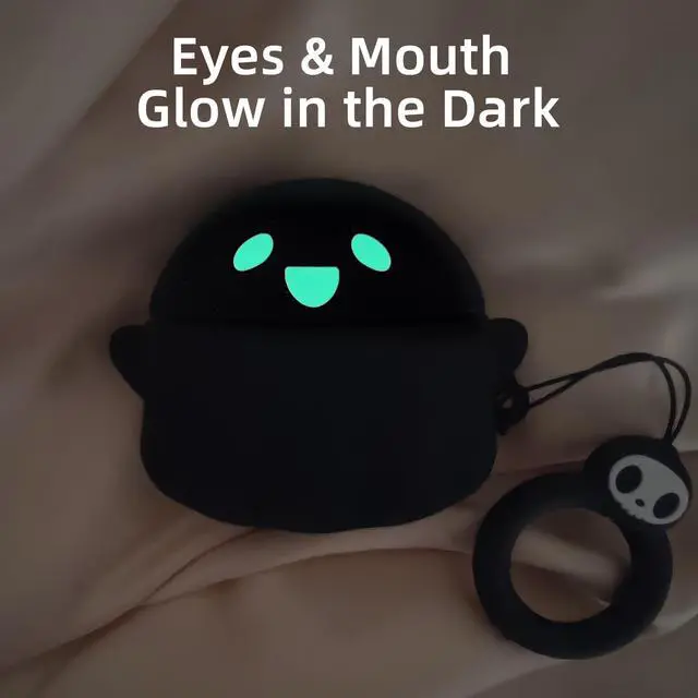 Alt view image 2 of 7 - for AirPods 4 Case Cover Cute with Cleaner kit, Soft Silicone, Black | Eye can Glow in the Dark, Anime Ghost Case for AirPods 4th Generation (2024 Series) for Women Men