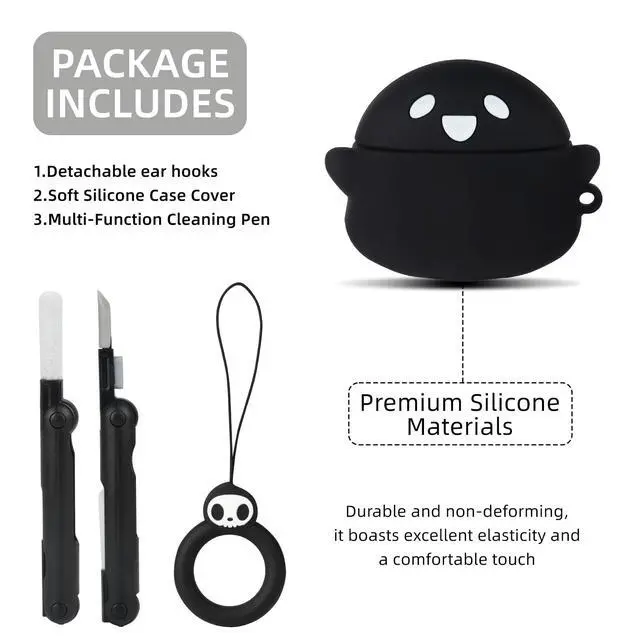 Alt view image 3 of 7 - for AirPods 4 Case Cover Cute with Cleaner kit, Soft Silicone, Black | Eye can Glow in the Dark, Anime Ghost Case for AirPods 4th Generation (2024 Series) for Women Men