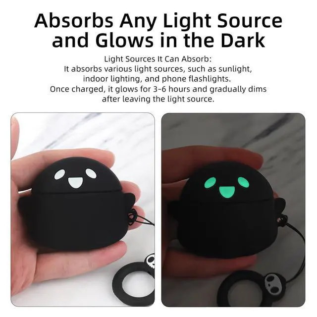 Alt view image 4 of 7 - for AirPods 4 Case Cover Cute with Cleaner kit, Soft Silicone, Black | Eye can Glow in the Dark, Anime Ghost Case for AirPods 4th Generation (2024 Series) for Women Men