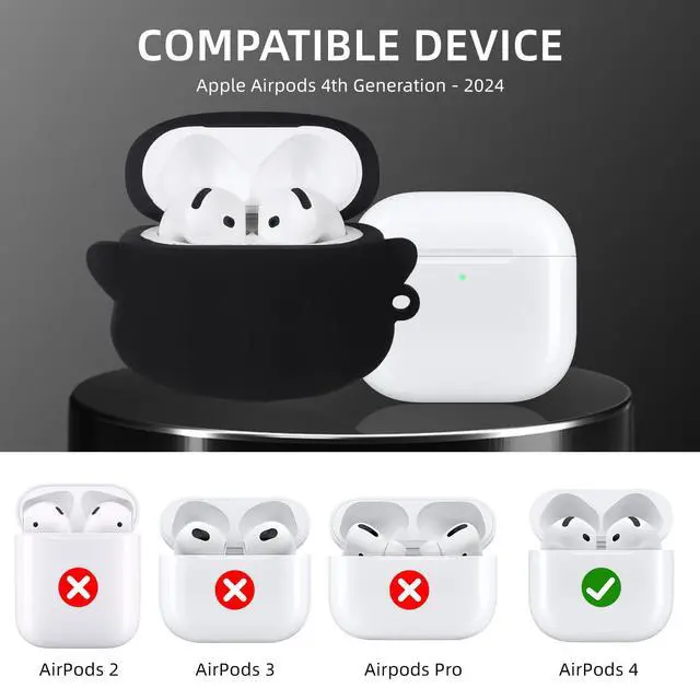 Alt view image 6 of 7 - for AirPods 4 Case Cover Cute with Cleaner kit, Soft Silicone, Black | Eye can Glow in the Dark, Anime Ghost Case for AirPods 4th Generation (2024 Series) for Women Men