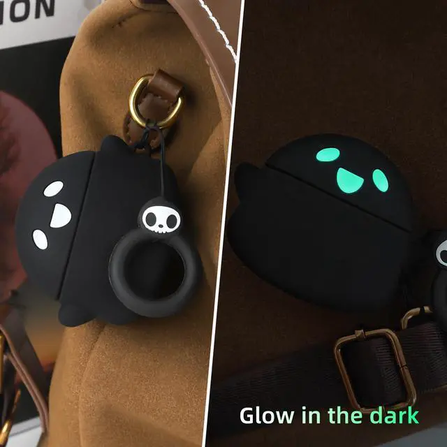 Alt view image 7 of 7 - for AirPods 4 Case Cover Cute with Cleaner kit, Soft Silicone, Black | Eye can Glow in the Dark, Anime Ghost Case for AirPods 4th Generation (2024 Series) for Women Men